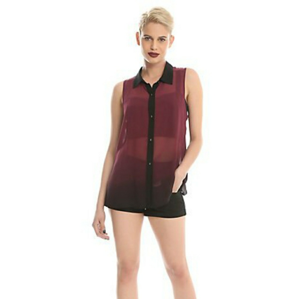 Hot Topic Burgundy & Black Ombré Sheer Tank Top